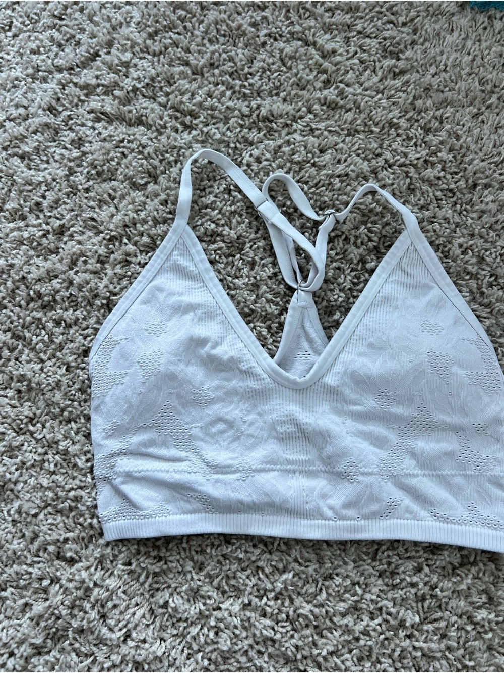 aerie White V-Neck Seamless Racerback Bralette